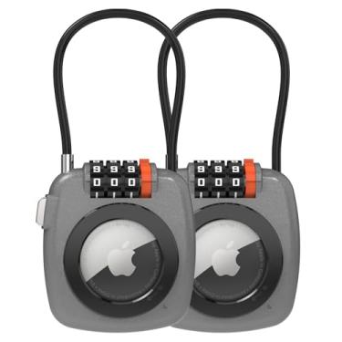 Imagem de TUXON Compatível com Apple AirTag Secure Lock com cabo de arame, fechaduras de bagagem de combinação de 3 dígitos, corpo de liga ultradurável, capa protetora antiperda para bagagem, mala (cinza x 2)