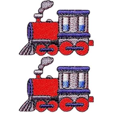 Imagem de Papapatch Conjunto 2 de pequenos mini trem a vapor fofo retrô desenho animado de motor infantil reparação de roupas bolsas decalque aplique decorativo ferro costurado em adesivos bordados (TRAIN-01