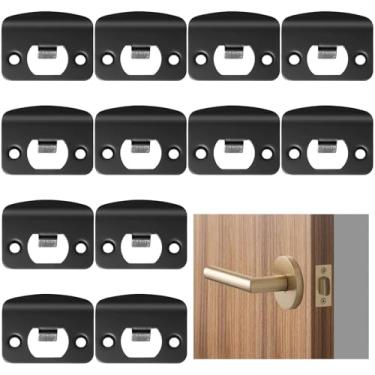 Imagem de 12 peças de placas de trava de fechadura, aço inoxidável de borda completa, kit de reforço de porta de canto redondo preto, serve para a maioria das portas e fechaduras de madeira