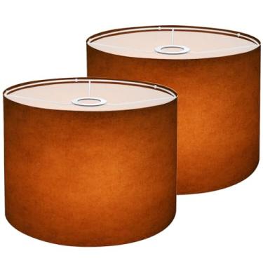 Imagem de Conjunto de 2 abajures com textura grunge de cobre, design laranja enferrujado para dia das bruxas, dia de Ação de Graças, abajures de tambor para candeeiros de mesa, luminárias de chão, luminária