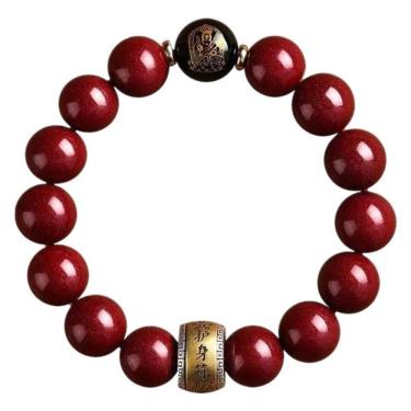 Imagem de Pulseira Zodiac Tiger Cinnabar com miçangas de areia em ouro roxo