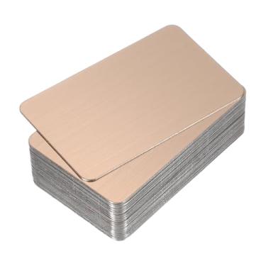 Imagem de PATIKIL Cartões de visita de metal de aço inoxidável de 0,5 mm, pacote com 30 cartões de visita em branco escovado, gravação a laser para cartões de presente DIY, ouro rosa