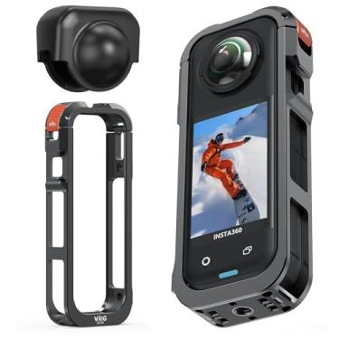 Imagem de VRIG Gaiola de metal GA-04 para Insta 360 X5, capa protetora de liga de alumínio com tampa de lente, trava de segurança de liberação rápida integrada, orifício de parafuso de 0,6 cm e suporte de