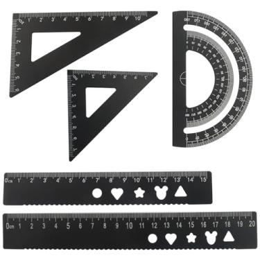 Imagem de Zorveiio Conjunto de geometria de metal de 5 peças, kit de desenho de régua de alumínio transferidor e réguas triangulares de precisão para engenheiros, estudantes, ferramentas de medição matemática