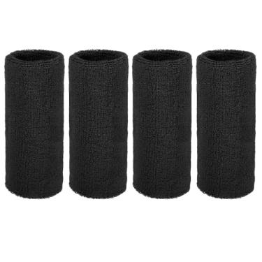Imagem de YELARXI Pulseiras de suor, pulseiras para esportes de suor 15 x 7,6 cm e pacote com 4 e preto-adequado para (tênis/basquetebol/futebol/corrida/malhar/homens e mulheres)