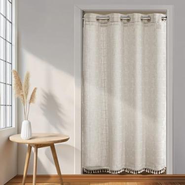 Imagem de River Dream Cortina de chuveiro Farmhouse Linen com forro de encaixe, conjunto de cortina de chuveiro sem ganchos, com borlas para decoração de banheiro, cortina de chuveiro e forro, 137 x 203 cm