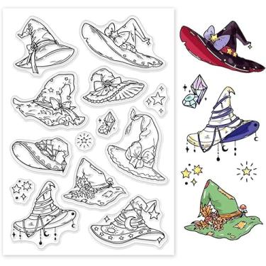 Imagem de Carimbos transparentes de chapéu de bruxa, carimbos decorativos de borracha, selos de silicone, papel transparente, para fazer cartões, faça você mesmo, scrapbook, álbum de fotos, decoração de