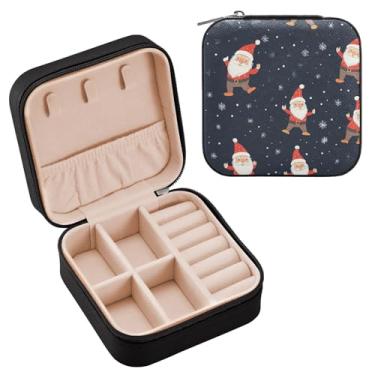 Imagem de Wassud Lindo estojo de joias de viagem de Papai Noel para mulheres, meninas, senhoras, noiva, mini organizador de joias de couro PU, caixa quadrada de armazenamento de joias para brincos, anéis, colar