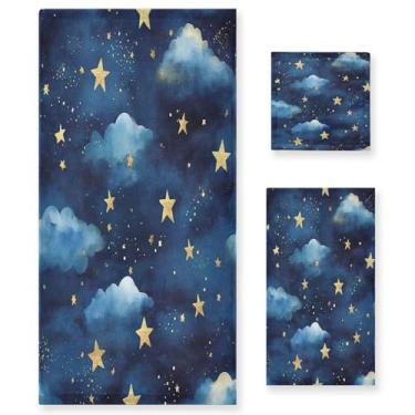 Imagem de xigua Conjunto de toalhas de banheiro com céu noturno absorvente macio 3 peças toalha de banho toalha de mão toalhas decorativas para banheiro, academia, hotel, praia, piscina
