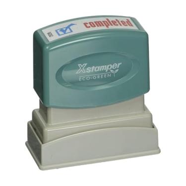 Imagem de Shachihata Xstamper(R) Carimbo de título de duas cores pré-tintado, retintável, "Concluído, vermelho/azul