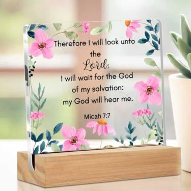 Imagem de Presentes inspiradores para mulheres, amigas, colegas de trabalho, presentes cristãos para mulheres, presente inspirador floral, versículo bíblico placa de acrílico transparente para mesa de