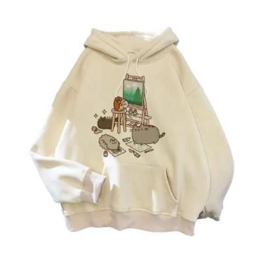 Imagem de Moletom Feminino Oversized Com Capuz Estilo Gato Cartoon Coreano Haraj