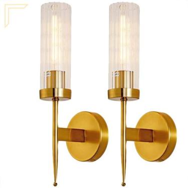 Imagem de 2 Arandela Dourada Vidro Transparente Cristal E27 Lavabo Corredor Lup5