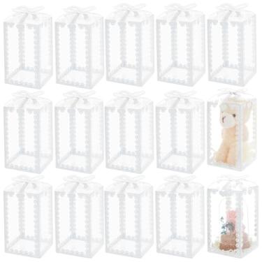 Imagem de BENECREAT 50 caixas de presente de PVC transparente de 6 x 6 x 12 cm, caixas retangulares com padrão de nó de laço para festa de casamento, embalagem de presente, prata