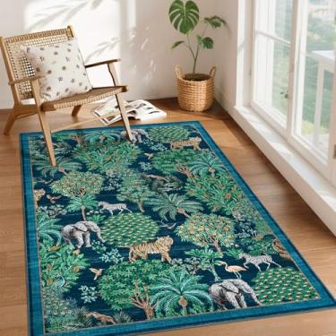 Imagem de GarveeHome Tapete com estampa de animais selvagens, 7,5 x 12,5 cm, lavável para sala de estar, tapete de floresta antiderrapante, macio, resistente a manchas, para quarto de crianças, sala de jogos