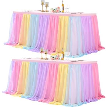 Imagem de HB HBB MAGIC Toalha de mesa arco-íris elastano toalha de mesa de tule ajustável de 1,8 m, saia de mesa retangular, toalhas de mesa elásticas, capas de festa, banquete, aniversário, chá de bebê