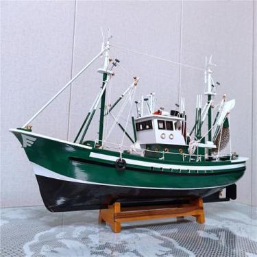 Imagem de shuicui Modelo de veleiro feito à mão madeira maciça barco de pesca decoração de casa mesa artesanato barco 60 cm verde exibição barco lembrança