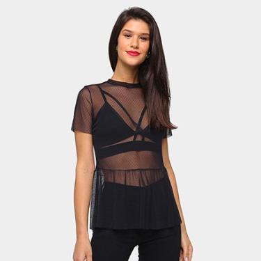 Imagem de Blusa Recoletta Peplum Tule Poá Feminina-Feminino