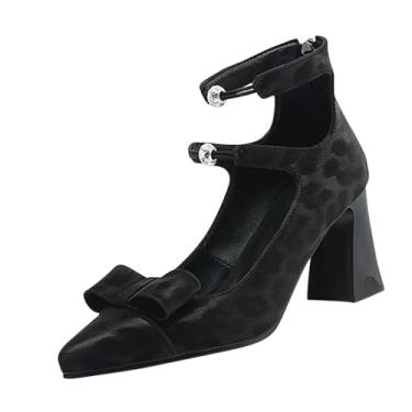 Imagem de Tênis feminino moderno casual versátil primavera verão salto alto grosso com zíper Mary Jane sapatos femininos com alça dupla, Preto, 36