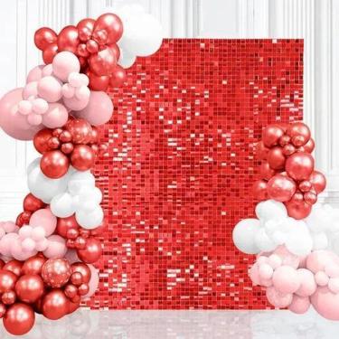 Imagem de Kit 53 Placas Painel Shimmer Wall Muro Lantejoula Vermelho