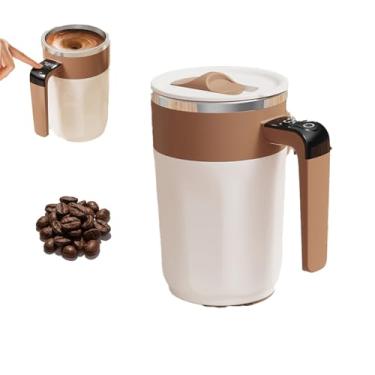 Imagem de Caneca de café com agitação magnética automática, nova caneca de café elétrica 2026 com visor de temperatura, canecas recarregáveis de agitação automática com tampa para café, chocolate, leite, chá