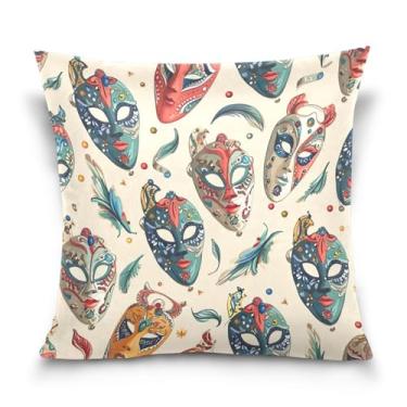 Imagem de Blueangle Capas de almofada padrão de máscaras de carnaval - 50 x 50 cm, decoração de férias de fazenda para sofá de casa (8)