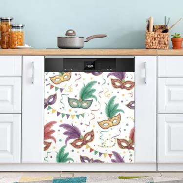 Imagem de ATTX Capa magnética para lava-louças Mardi Gras | Adesivo decorativo de eletrodomésticos de 58 x 66 cm para armários domésticos e eletrodomésticos (309)