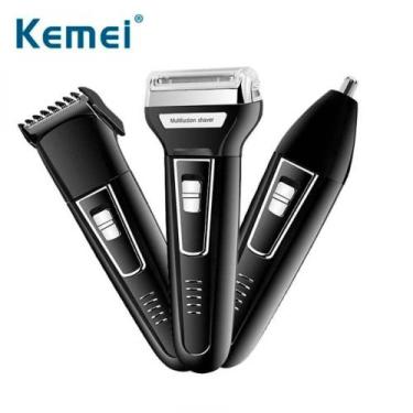 Imagem de Máquina Barbear Aparador Elétrico 3 Em 1 Acabamento - KEMEI
