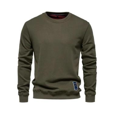 Imagem de Moletom Masculino De Algodão Com Gola Redonda Em Cor Sólida Casual Esp