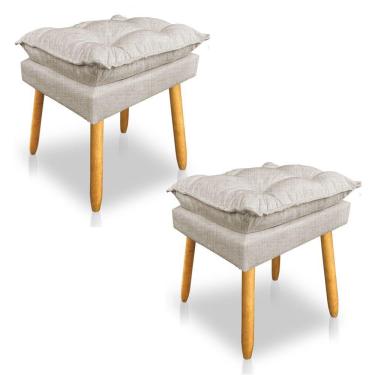 Imagem de Kit 2 Puffs Decorativo Opala Linho Bege Pés Palito Sky Mobile
