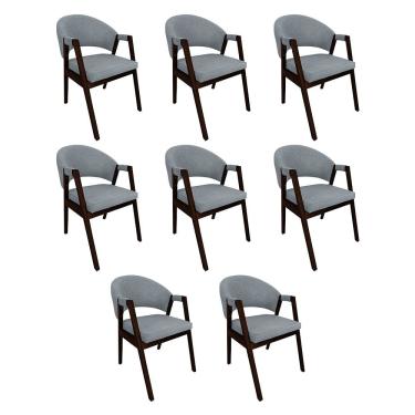 Imagem de Kit 8 Cadeiras Linho Helen Premium para Mesa de Jantar Área Gourmet em Madeira Maciça - Cinza