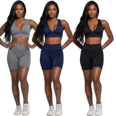 Imagem de KIT 3 Conjunto Bermudinha e Top Com Bojo Vekyo Roupa Para Academia Treino Moda Fitness Musculação-Feminino