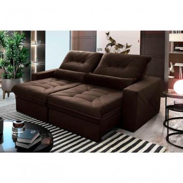 Imagem de Sofá Retrátil Reclinável Sevilha 2,50m Suede Velut Marrom Molas Ensacadas - King House