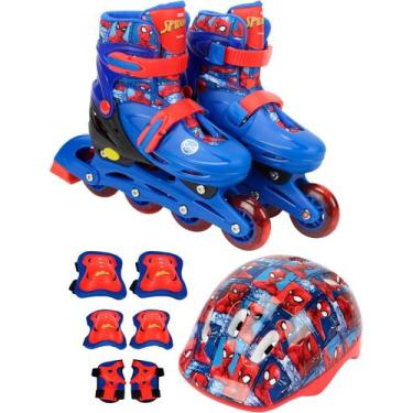 Imagem de Patins 2 em 1 4 Rodas 32/35 Com Kit De Proteção Homem Aranha - BBR