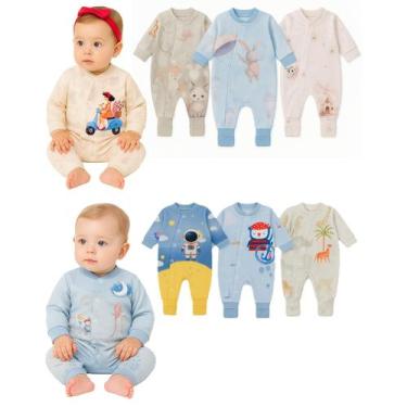 Imagem de Kit 3 Peças Macacão Longo Bebe Plush Digital Menino Menina - sophi, M,