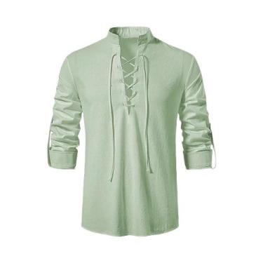 Imagem de Blusa Masculina Casual de Algodão e Linho - Manga Comprida Vintage par