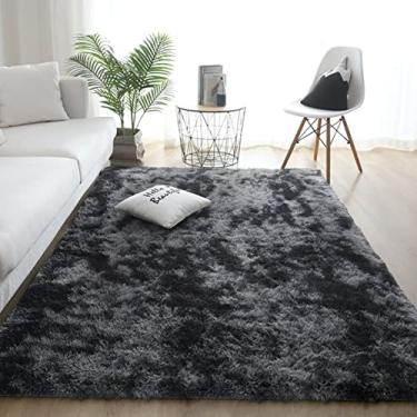 Imagem de Tapete felpudo fofo, tapetes peludos de pelúcia para sala de estar do quarto, tapetes felpudos para crianças bebê, tapetes macios para dormitório, tapete para quarto de adolescente, cinza escuro 55" x 79"