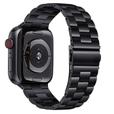 Imagem de WFEAGL Pulseira Metal 3 Elos Compatível com Apple Watch 42mm 44mm 45mm 49mm, Pulseira de Aço Inoxidável para Apple Watch Series 8/7/6/5/4/3/2/1 SE Ultra - Preta