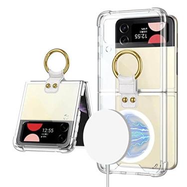 Imagem de estojo magnético de carregamento sem fio para Samsung Z Flip 4 Suporte de anel transparente Capa rígida para Samsung Z Flip 3 5G, transparente, para Samsung Z Flip 4