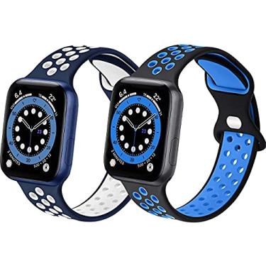 Imagem de Hoopyeecase Compatível com Apple Watch Bands 44mm 42mm 40mm 38mm, 2 Pack Silicone Esporte À prova d'água Respirável macia Substituição pulseira de relógio para iWatch SE Series /6/5/4/3/2/1