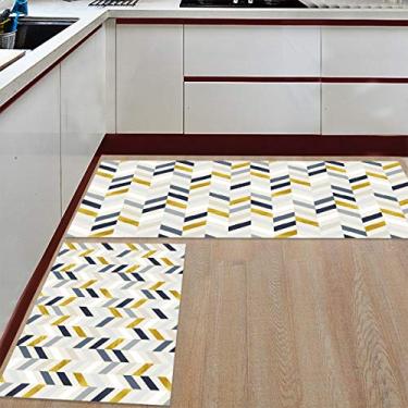 Imagem de Tapete de corredor de cozinha, espinha de peixe dourado cinza padrão geométrico moderno antiderrapante tapete de porta tapete tapete para lavanderia quarto banheiro conjunto de 2