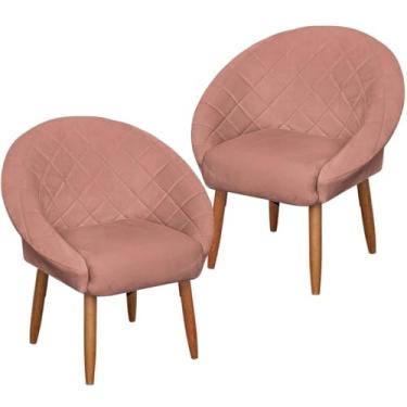 Imagem de Kit 2 Poltronas para Sala de estar Resistente Decorativa confortável tecido veludo confortável pés de madeira reforçado MOBLAN decor (ROSA ESCURO)