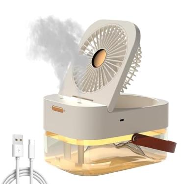 Imagem de Ventilador de nebulização com tanque de água de 2,5 L e luz noturna de LED, umidificador de resfriamento de ar com duas saídas de nebulização, recarregável por USB portátil, ventilador de água pessoal