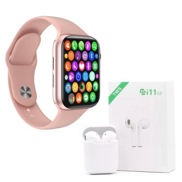Imagem de Kit 1 SmartWatch IWO 8 Lite Plus Rosa +Fone i11 TWS Branco