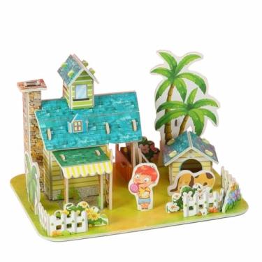 Imagem de Quebra-Cabeça 3D Tridimensional Infantil DIY Brinquedo Educativo de Montar Cenários (Cabana Tropical)