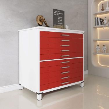 Imagem de Mapoteca 10 Gavetas 120,4cm X 122,3cm Aço Branco/Vermelho