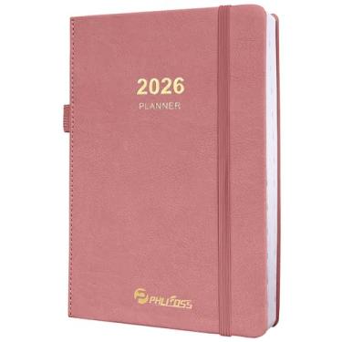 Imagem de Agenda diária/calendário 2026, uma página por dia, agenda mensal diária com horários e abas mensais, janeiro a dezembro de 2026, livro de compromissos de 14,5 x 21 cm, suporte para caneta, capa de