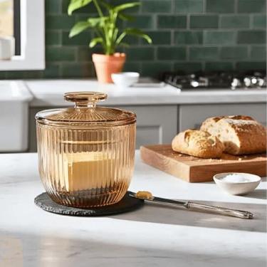 Imagem de Manteigueira Francesa Graffiato Ambar Vidro Canelado