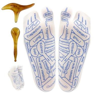 Imagem de Conjunto de meias de massagem nos pés, meias de reflexologia de ponto de pressão separadas nos dedos com 2 ferramentas de massagem para pressionar os dedos para pés desconfortáveis para iniciantes