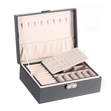 Imagem de Caixa de joias organizadora caixa de joias pequena caixa de joias armazenamento de joias viagem caixa de joias de couro de camada dupla viagem para mulheres meninas presente caixa de armazenamento de